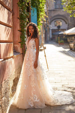 A&N Claudine - Embellished Tulle Boho Bridal Gown with Plunge Neck