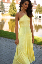 Colette Yellow Sequin Midi Dress with Halter Neckline