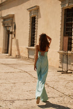 Simone Jumpsuit Alamour The Label Simone Turquoise Pleated Satin Strapless Jumpsuit | Afterpay