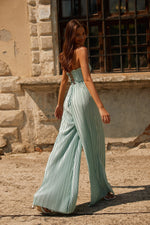 Simone Jumpsuit Alamour The Label Simone Turquoise Pleated Satin Strapless Jumpsuit | Afterpay