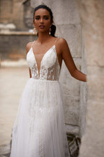 A&N Ciana - White Boho Bridal Lightweight A-line Beaded Tulle Gown