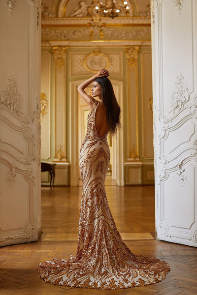 Sequins Cap Sleeves Mermaid Gold Formal Evening Dress – Dreamdressy