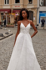 Dounia Gown - Lace A-Line Backless Bridal Gown with Thin Straps
