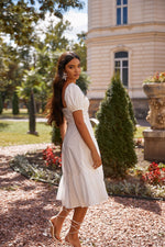 Katina - White A-Line Midi Dress with Bustier & Puffy Sleeves