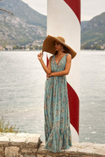 Duaa Teal Floral A-Line Maxi Dress Alamour the Label