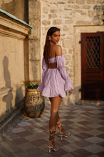 Dalida Purple Poplin Mini Dress with Waist Cut-Outs