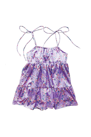 Yasena Kids Dress - Lilac Patterned Floral Dress with Tie-Up Sleeves