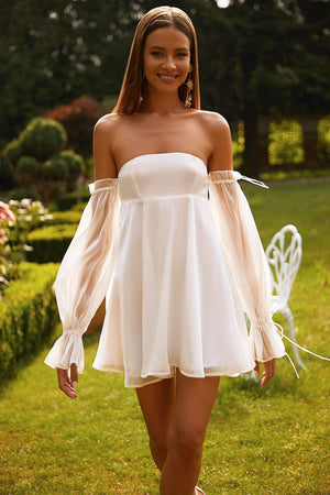 Celine Mini Dress - Iridescent Off-Shoulder Babydoll Dress