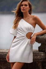 Violante White Mini Dress with Waist Cut-Out & Diamante Trim
