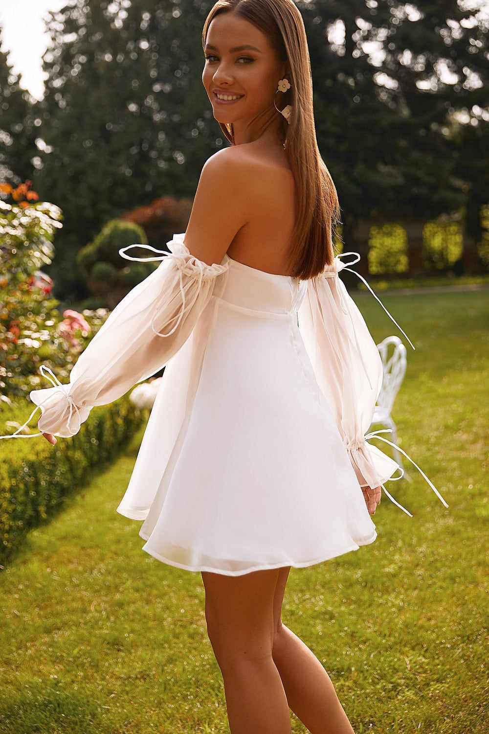 Celine Mini Dress - Iridescent Off-Shoulder Babydoll Dress