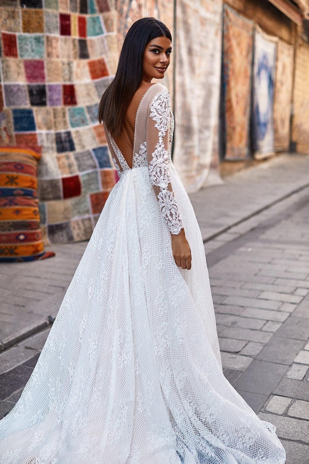 Azra Gown - Lace Bridal Gown with Pearl and Floral Details