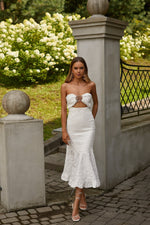 Angele Dress Alamour The Label Angele White Jacquard Midi Dress | Afterpay | Zip Pay | Sezzle