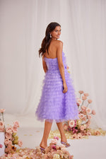 Tiana Lilac Tulle Strapless Midi Dress with Bow Belt