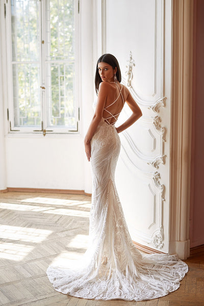 Ciara - White Alamour Made-To-Order Ciara White Plunge Neck Sequin Gown | Afterpay | Klarna | Zip Pay