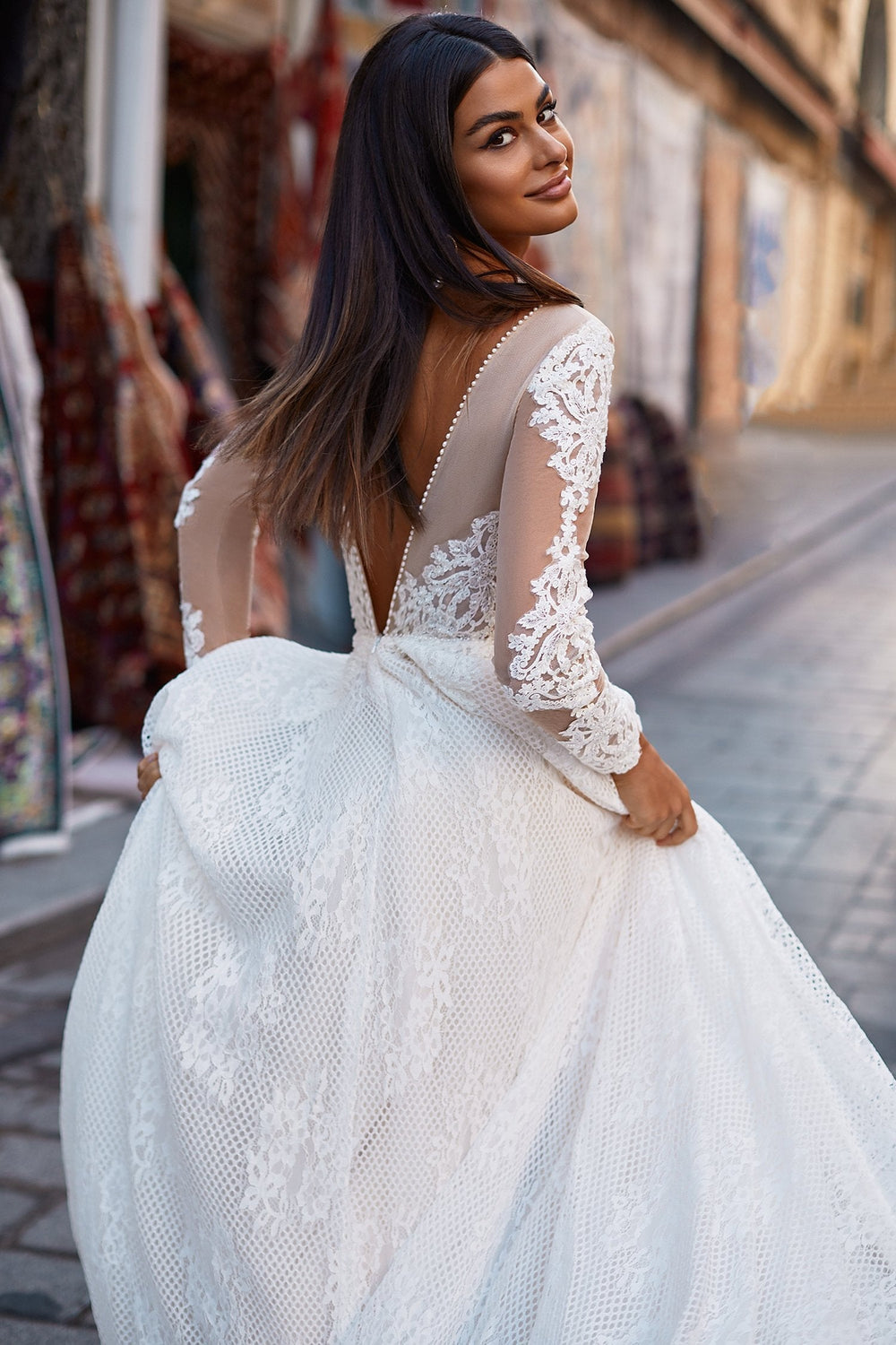 Azra Gown - Lace Bridal Gown with Pearl and Floral Details