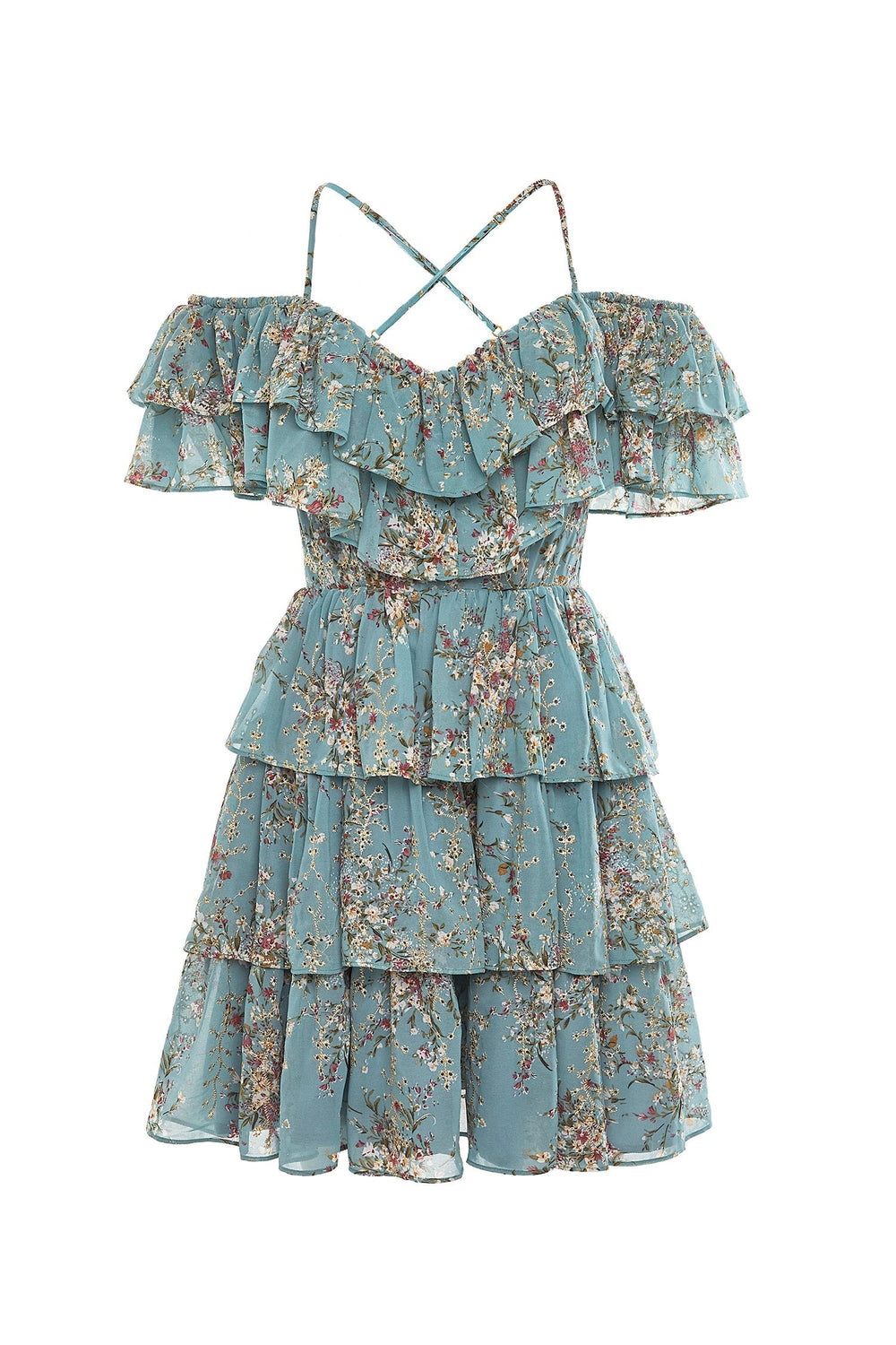 Aneera Floral Teal Mini Dress 