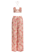 Cecily Set - Floral Print Cropped Top & High Waist Pants Two Piece Set 
