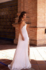 Caliana - White Lace Gown with Classic Bustier, Low Back & Side Slit
