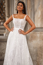 Cemile Gown - Lace Bridal Gown with Square Neckline and Lace-Up Back