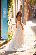 A&N Claudine - Embellished Tulle Boho Bridal Gown with Plunge Neck