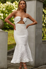Angele White Jacquard Midi Dress
