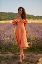 Aviana Dress Alamour The Label Aviana Orange Ruffled Bodice Mid Dress | Afterpay | Zip Pay | Sezzle