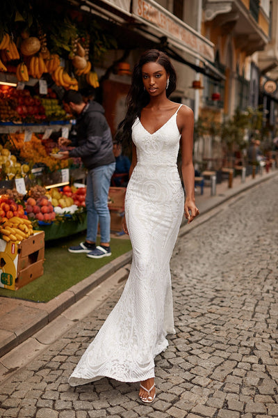 Sabrina - White Alamour Made-To-Order Sabrina White Sequin Gown | Afterpay | Klarna | Zip Pay