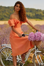 Aviana Dress Alamour The Label Aviana Orange Ruffled Bodice Mid Dress | Afterpay | Zip Pay | Sezzle