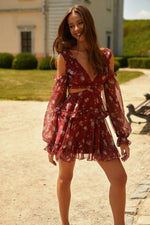 Annabell Dress Alamour The Label Annabell Dress Cut Out Floral Mini Dress with Sheer Sleeves