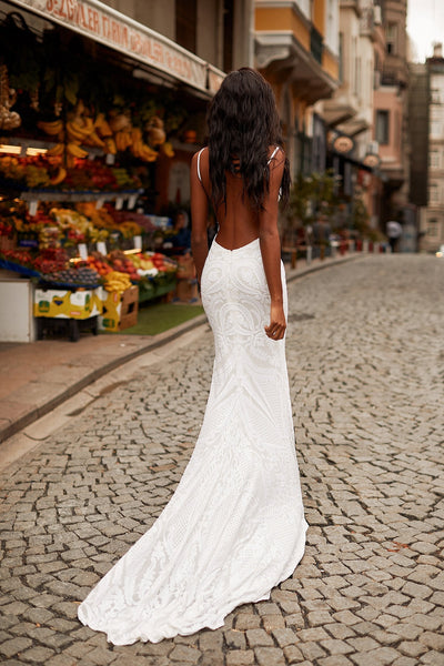 Sabrina - White Alamour Made-To-Order Sabrina White Sequin Gown | Afterpay | Klarna | Zip Pay