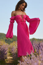 Analu Hot Pink Pleated Midi Dress