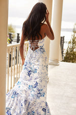 Akela Dress Alamour The Label Akela Blue & White Strapless Floral Dress | Afterpay | Zip Pay