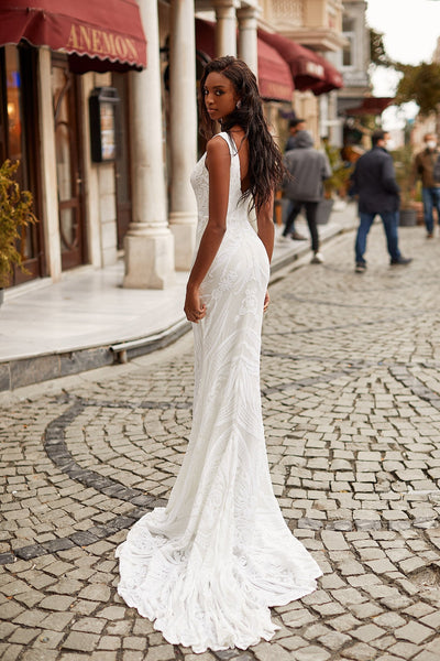 Cyndi - White Alamour Made-To-Order Cyndi White Sequin Gown | Afterpay | Klarna | Zip Pay