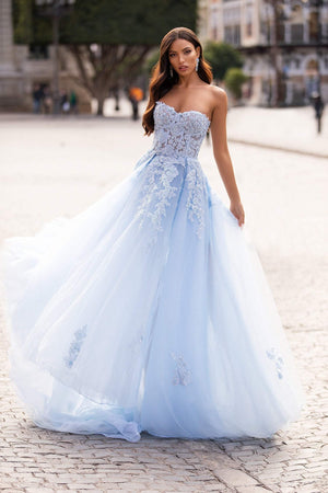 Estafania Beaded Tulle Gown Blue