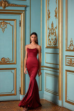 Dione - Wine Red Alamour The Label Dione Wine Red Satin Strapless Gown | Afterpay | Klarna | Zip Pay