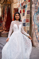 Caria Gown - Sheer Long Sleeve High Neck Bridal Gown