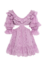 Roselle Lilac Frill Dress with Waist Cut-Outs and Off-Shoulder Sleeves