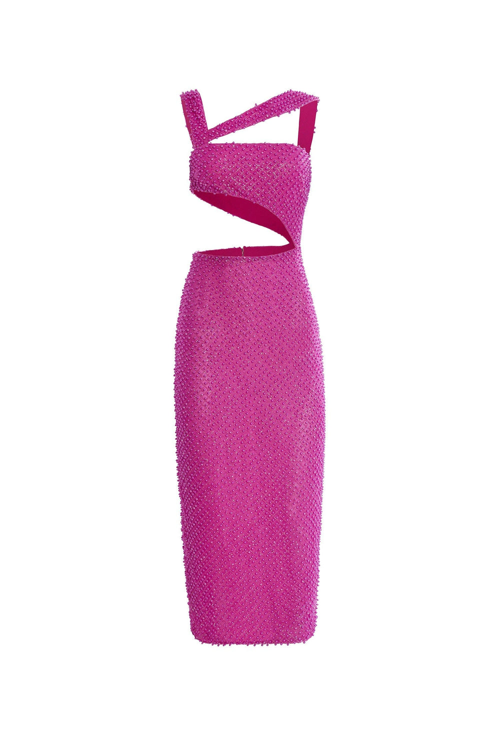 Fioretta Hot Pink Dress with Asymmetrical Neckline  and Waist Cut-Out