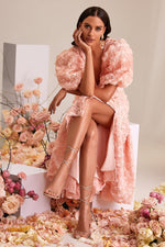 Simona Pink Backless 3D Floral Midi Dress