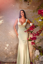 Blinera - Sage Satin Gown with Boned Bustier and Fitted Silhouette