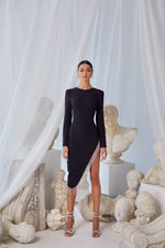 Gilda Black - Black Crepe Asymmetrical Diamante Embellished Dress