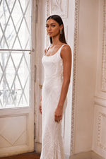 Larisa - White Sequin Gown with a Square Neckline and Mermaid Train