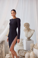Gilda Black - Black Crepe Asymmetrical Diamante Embellished Dress