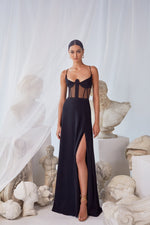 Amary Black - Crepe Sheer Structured Prom Formal Gown