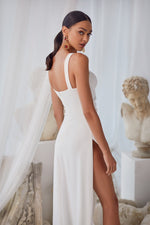 Lara White - Crepe High Back High Slit Prom Formal Evening Dress