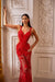 Fiorenza Red - Red Sheer Floral Gown with Side Cut-outs and Open Back