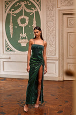 Rosa Emerald - Iridescent Straight Neckline Dress with Side Ruching