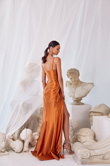 Nevali Orange - Satin Gown with Ruched Side & Padded Cups