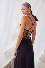 Amary Black - Crepe Sheer Structured Prom Formal Gown