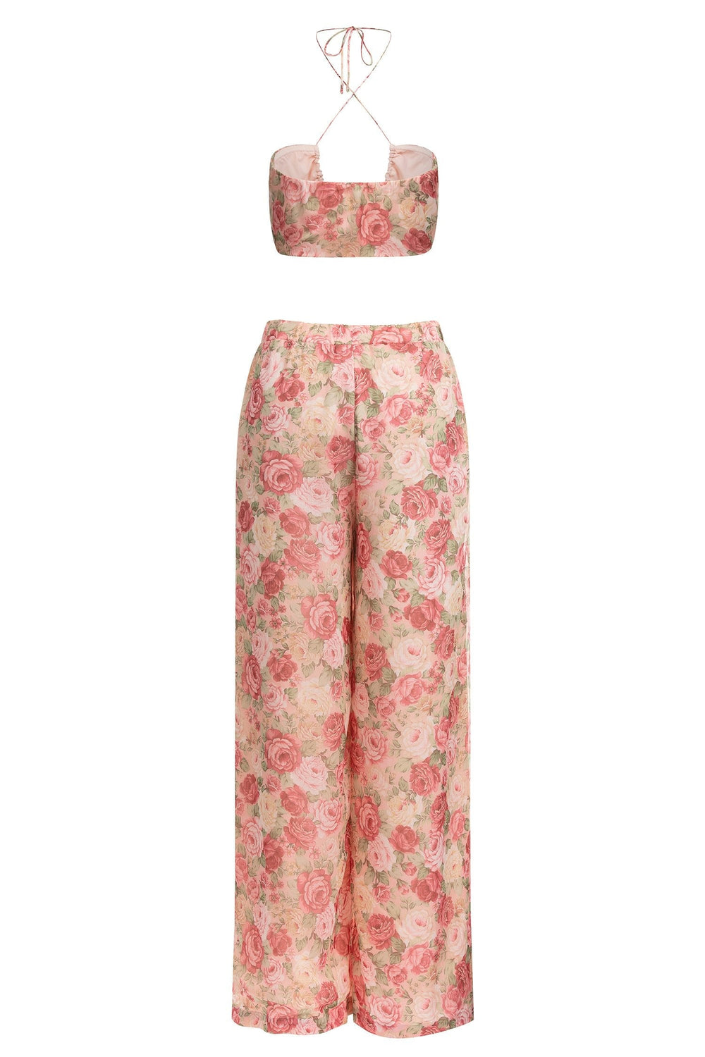 Cecily Set - Floral Print Cropped Top & High Waist Pants Two Piece Set 
